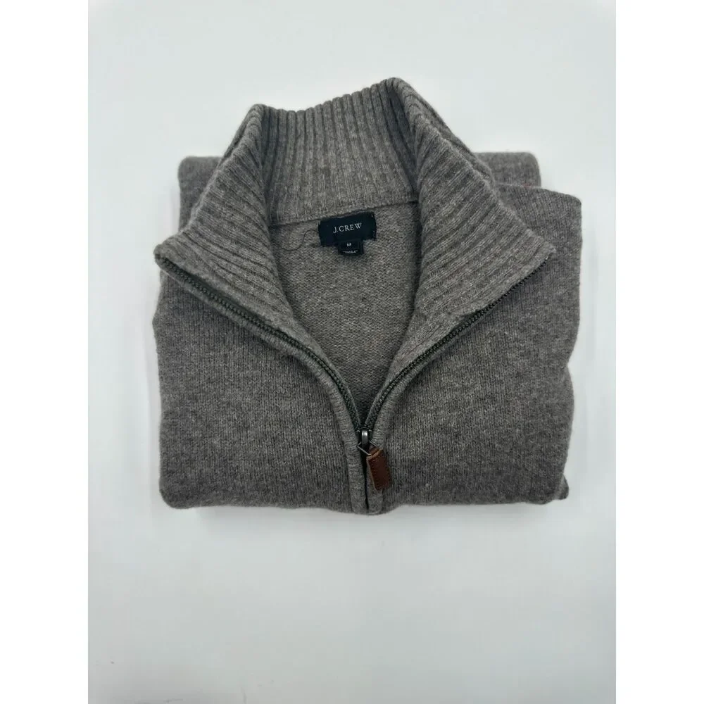 J. Crew Men Lamb Wool Sweater 3/4 Zip Cowl Neck Size M Casual Top Wool EUC